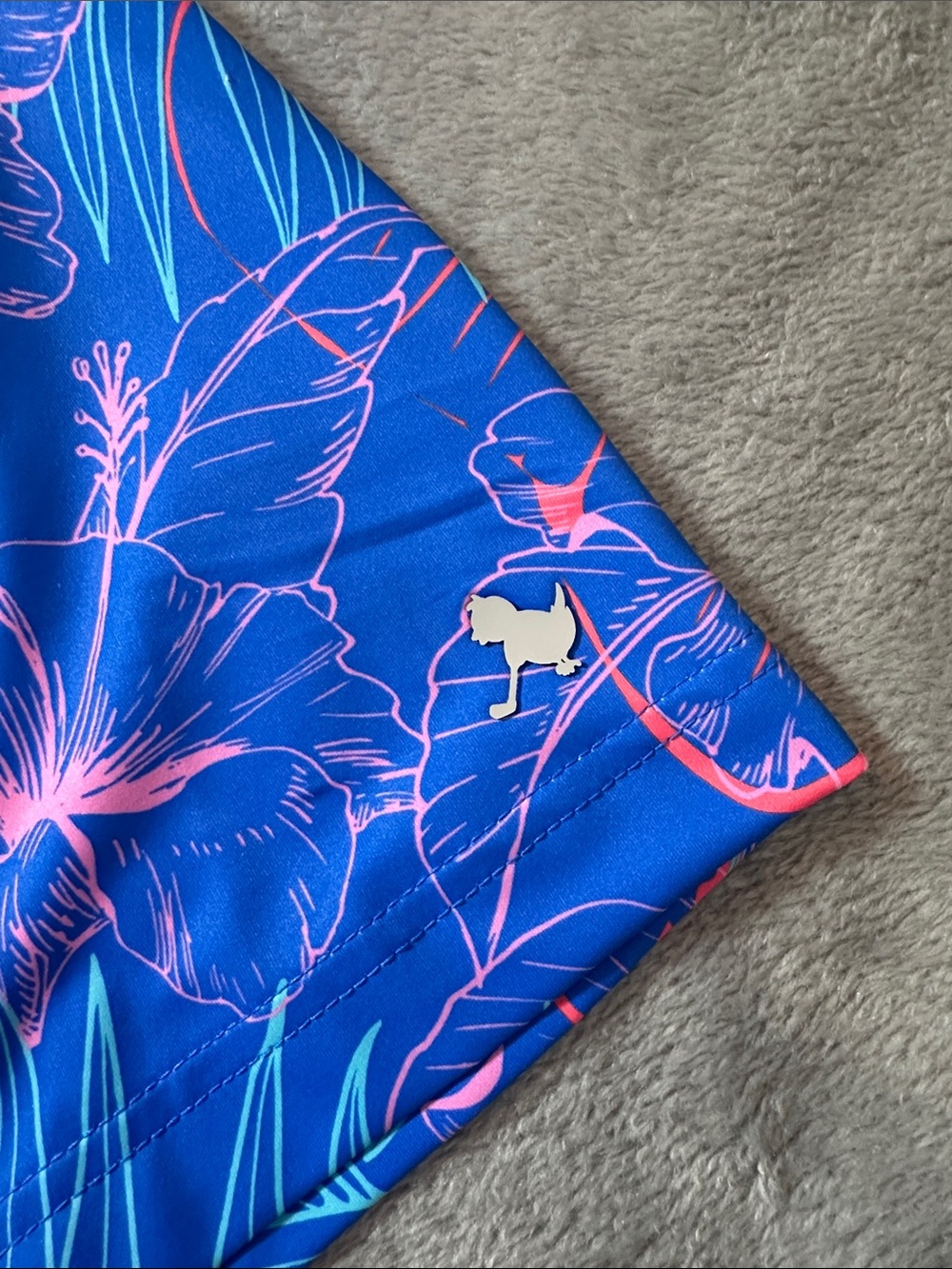 NWT Men's BIRDIEBOUND Blue Golf Polo w/Pink Tropical Floral Print Sz 3XL ⛳️ - Picture 8 of 8